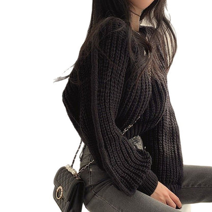 Womens Round Neck Knit Pullover Top