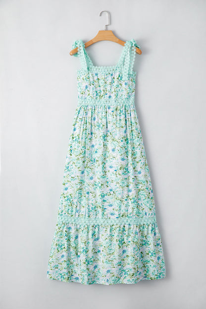 Maxi-jurk met bloemenkant strikbandjes en empiretaille