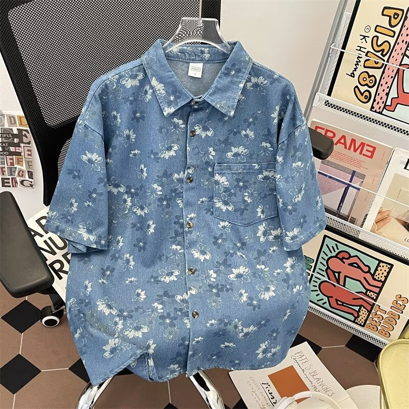 Summer beach vacation style printed thin shirt jacket