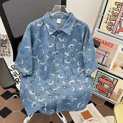 Summer beach vacation style printed thin shirt jacket