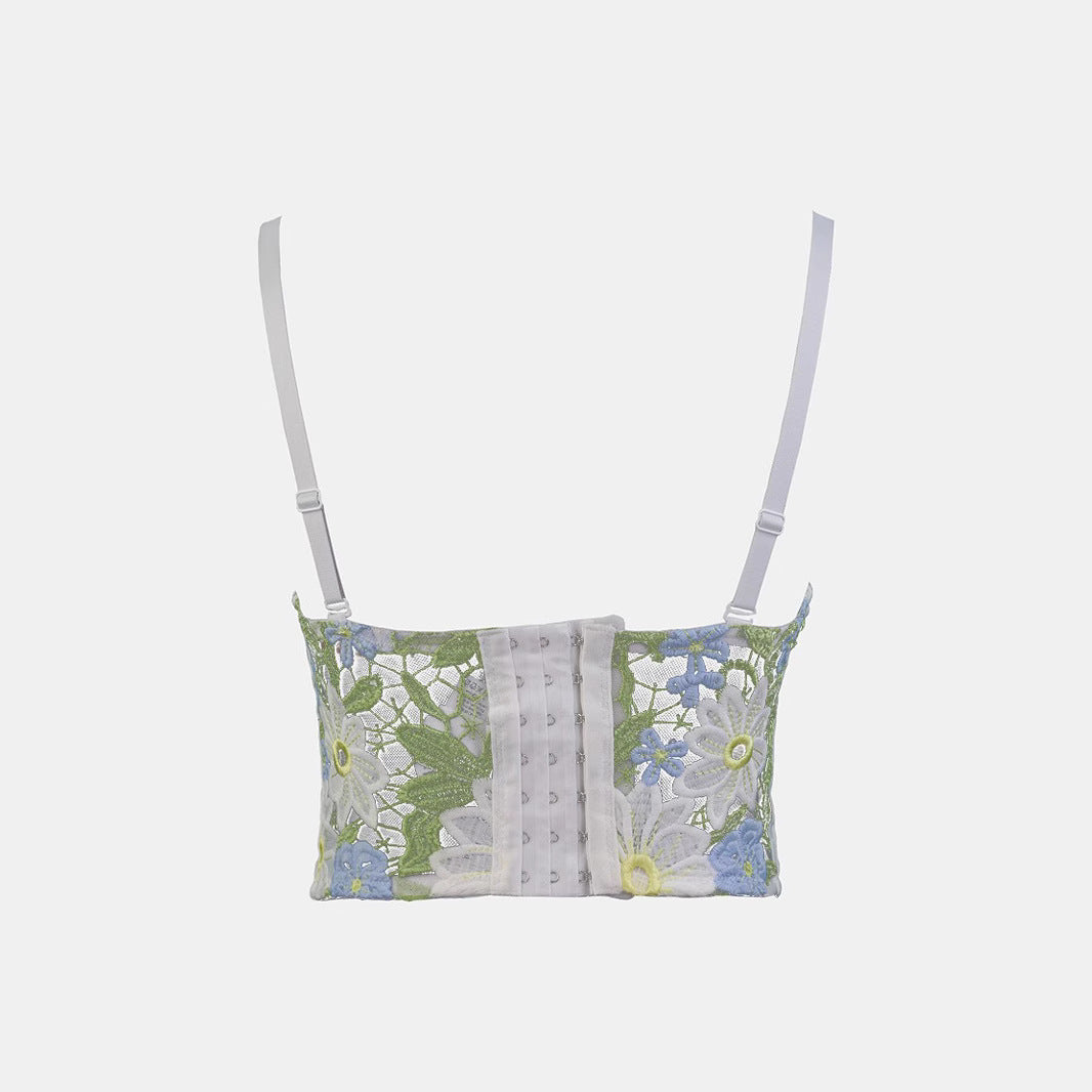 Women's Inner Wear Backless Bra Outerwear Water-Soluble Lace Embroidered Flower Boned Bustier