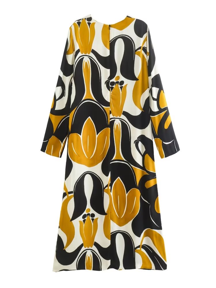 Bedrukte vintage midi-jurk voor dames