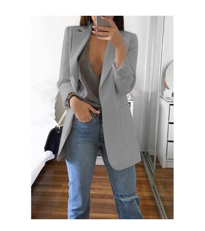 European and American fashion collar slim fit cardigan temperament suit jacket for women
