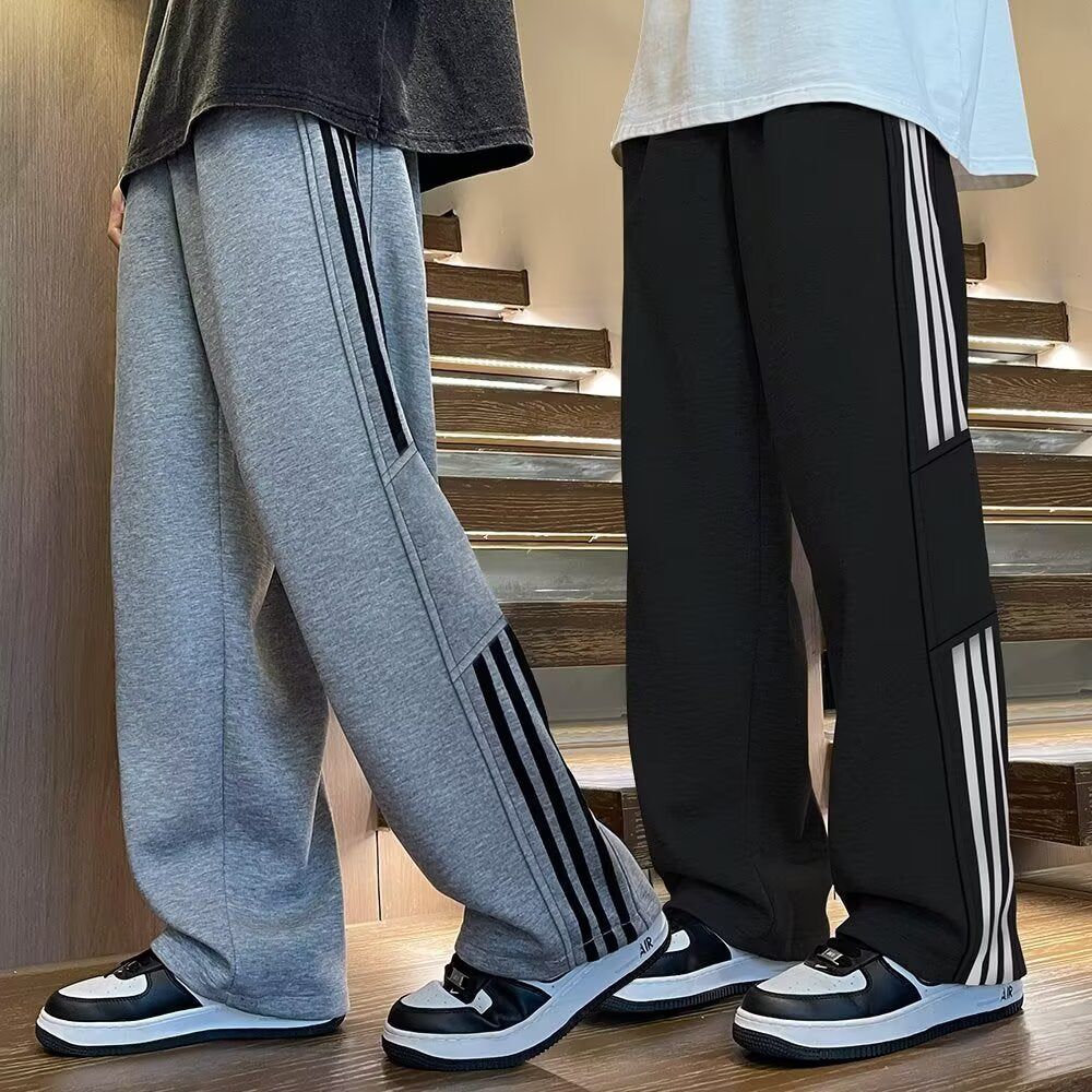 Boy's Straight Leg Pants Striped Casual Loose Fit Trousers for Kids