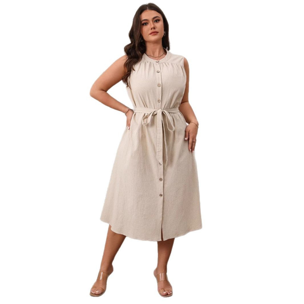 Elegant Fitted Buttoned Sleeveless Dress for Women's Spring and Summer