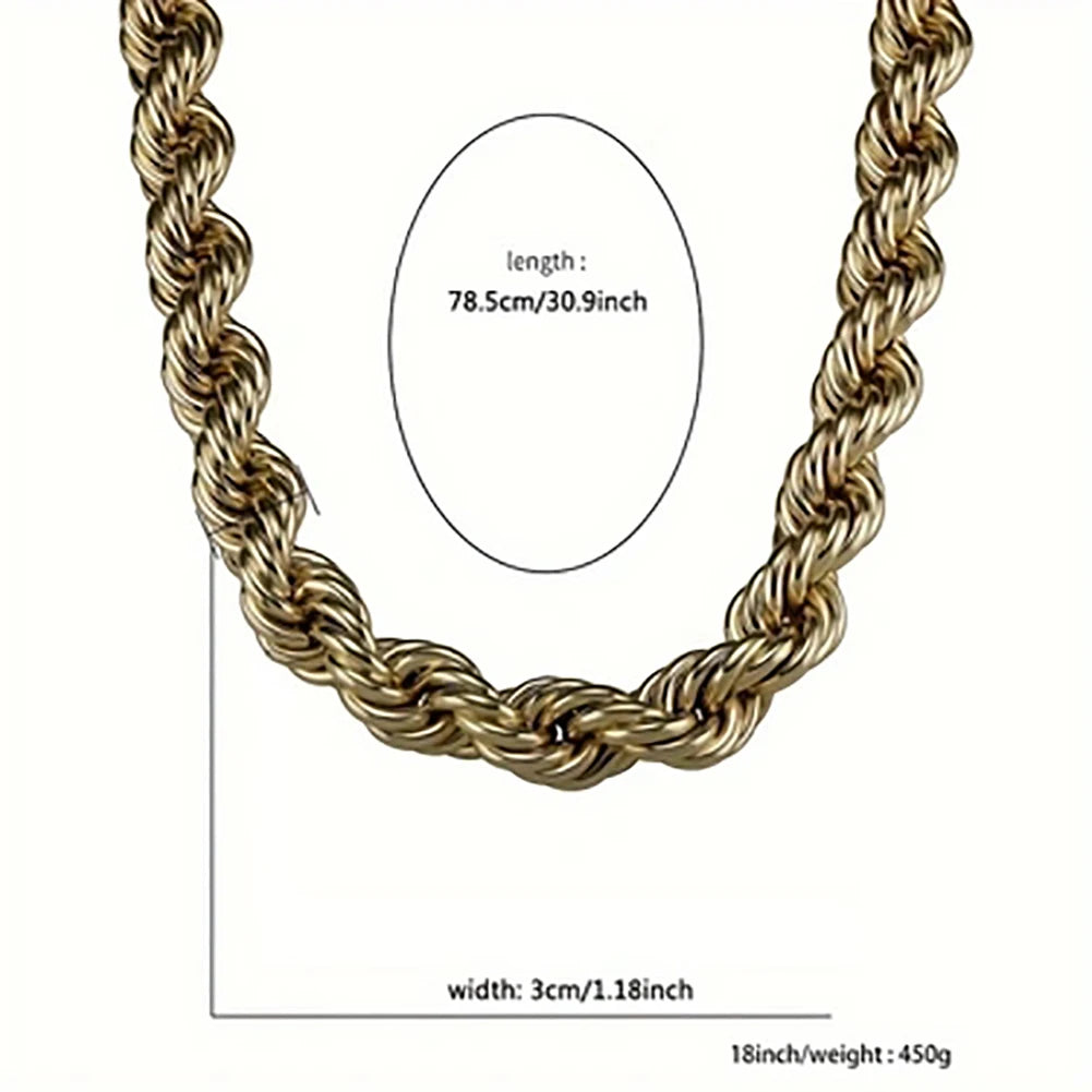1pc Mens Necklace 30MM Stainless Steel Rope Chain Necklace Big Chunky Necklace Hip Hop Fashion Jewelry For Party Gift 30 inch