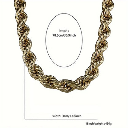 1pc Mens Necklace 30MM Stainless Steel Rope Chain Necklace Big Chunky Necklace Hip Hop Fashion Jewelry For Party Gift 30 inch