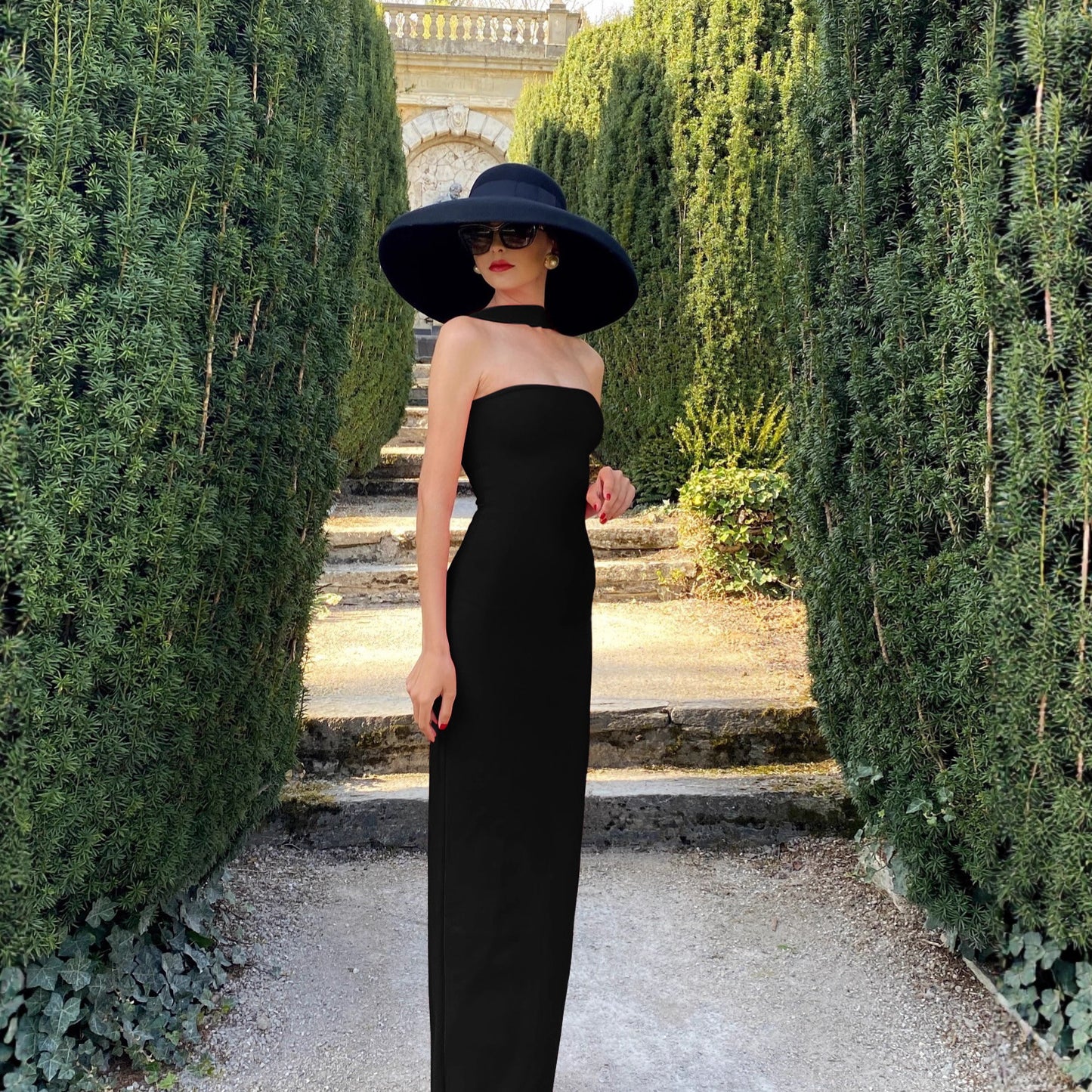 Women's Strapless One-Shoulder Halter Backless Fitted Bodycon Slit Dress