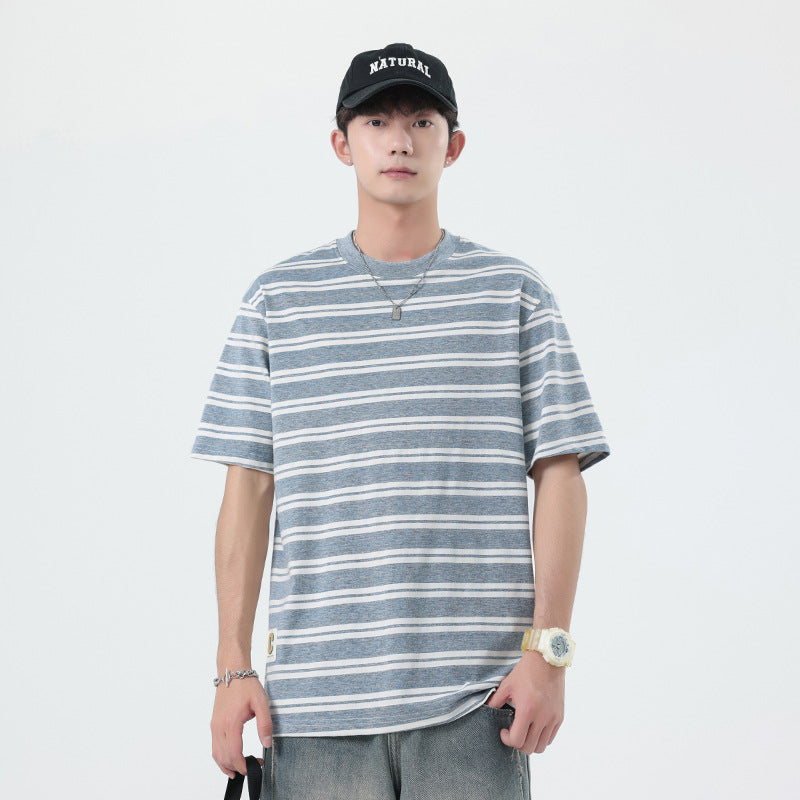 Cloud striped T-shirt men's short sleeved summer