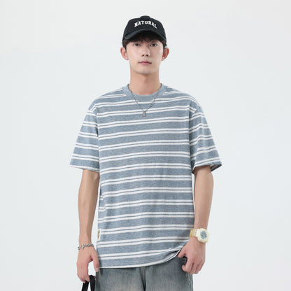 Cloud striped T-shirt men's short sleeved summer
