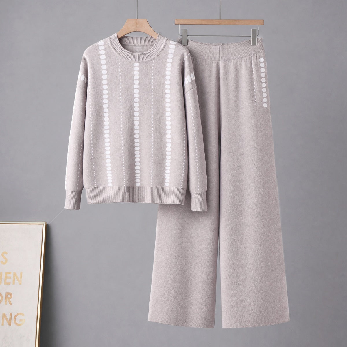 Round Neck Pocket Sweater  Loose Casual Wide-Leg Pants for Women