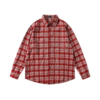 Loose plaid long sleeved shirt