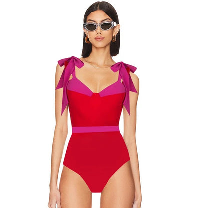 Colored bow tie swimsuit set for women