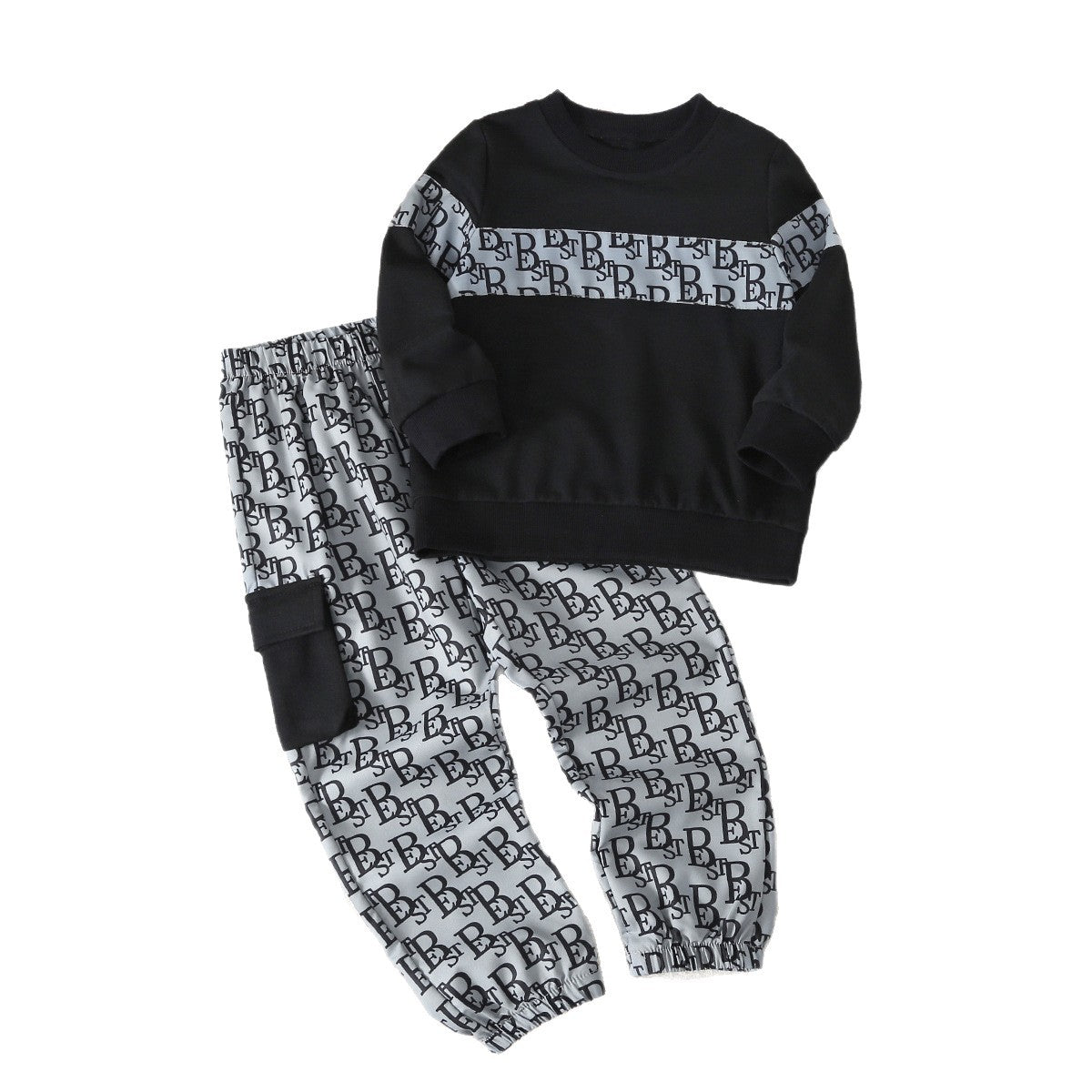 Kids' Letter Print Hoodie Set for Boys, Long Sleeve and Pants