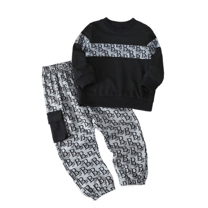 Kids' Letter Print Hoodie Set for Boys, Long Sleeve and Pants