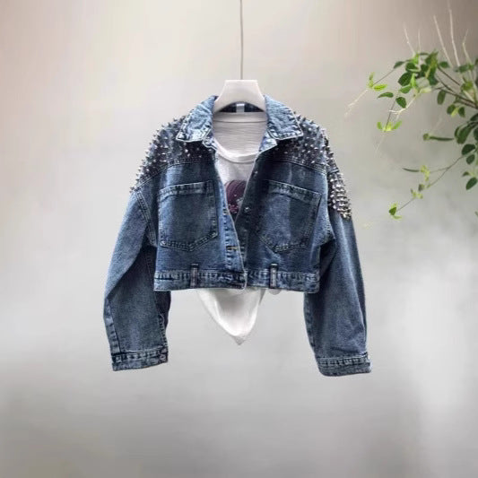 Batwing Sleeve Heavy Washed Denim Short Jacket for Women Fashion Trendy