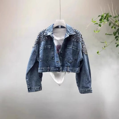 Batwing Sleeve Heavy Washed Denim Short Jacket for Women Fashion Trendy