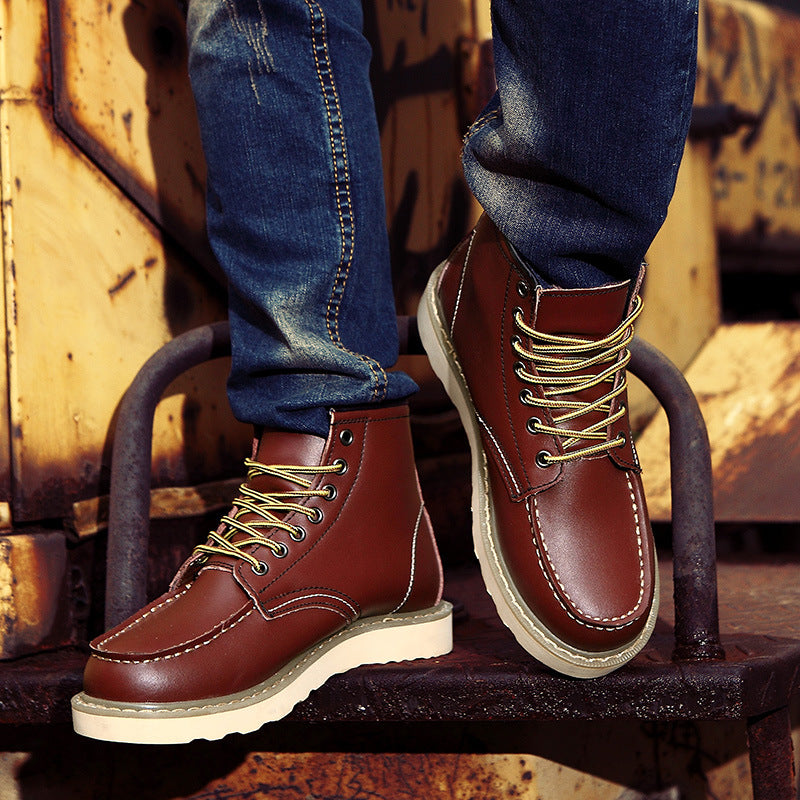 Britse casual hoge leren boots met brede neus