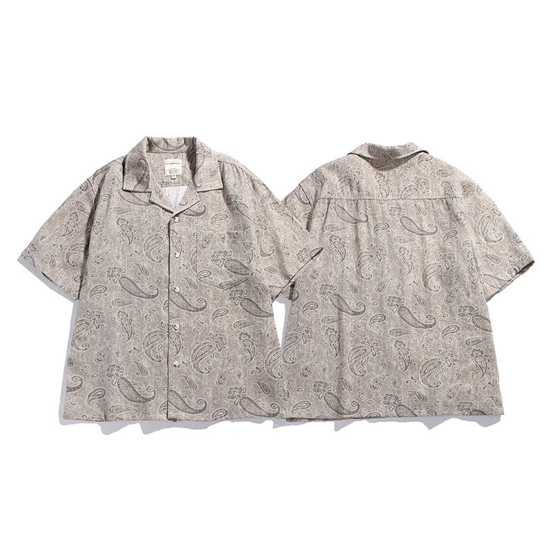 Patch Pocket Loose Cuban Collar Floral Short Sleeve Shirt Men