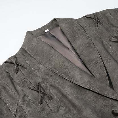 Grijze PU-leren jacket met ceintuur voor dames