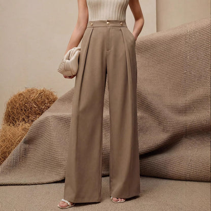 Dames pantalon met plooien hoge taille en wijde pijpen