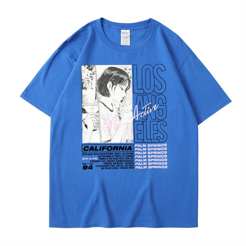 Anime Girl Letter Printed Short sleeved T-shirt Summer Cotton Harajuku Top Women's Clothing