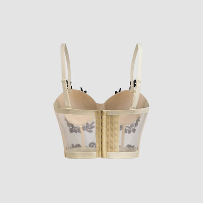 Embroidered Floral Sexy Sheer Mesh Fitted Boned Bustier