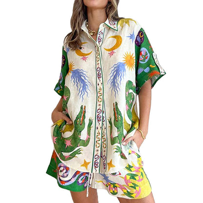 Collar short sleeved loose T-shirt set