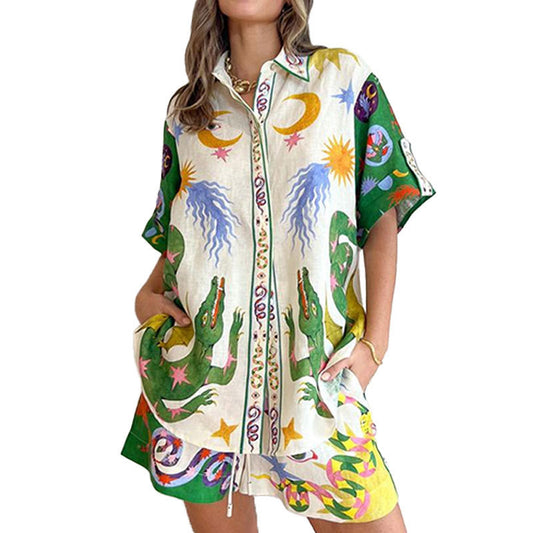 Collar short sleeved loose T-shirt set
