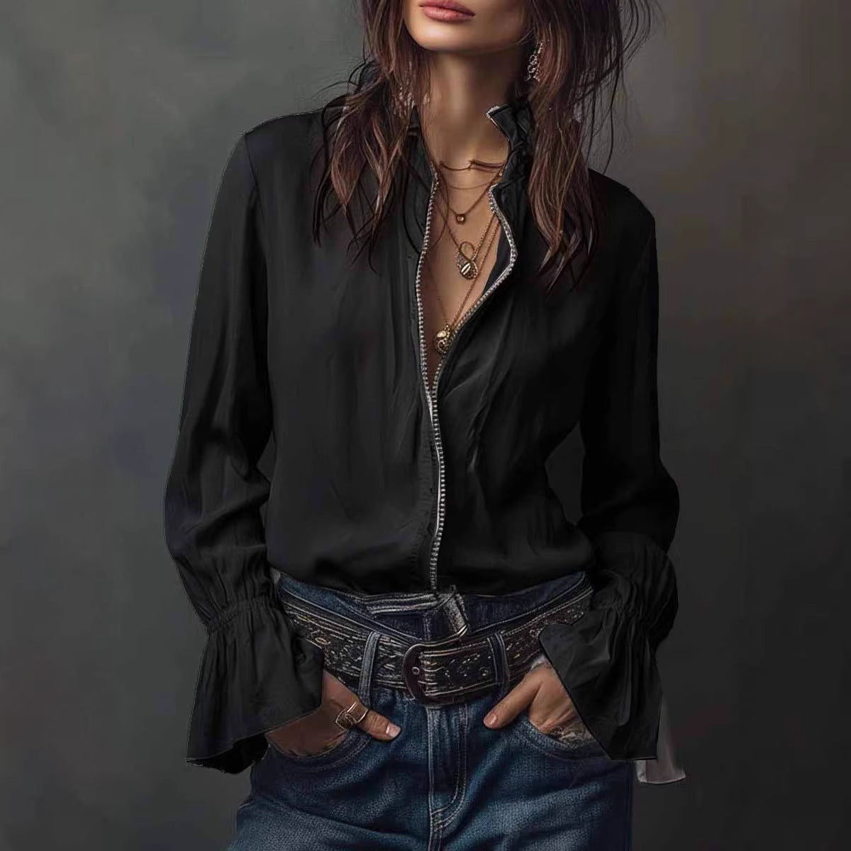 Western Bohemian Ruffle Sleeve Shirt for Women Casual Vacation Style