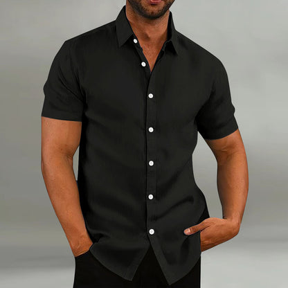 Men's retro cotton and linen casual loose short sleeved shirt