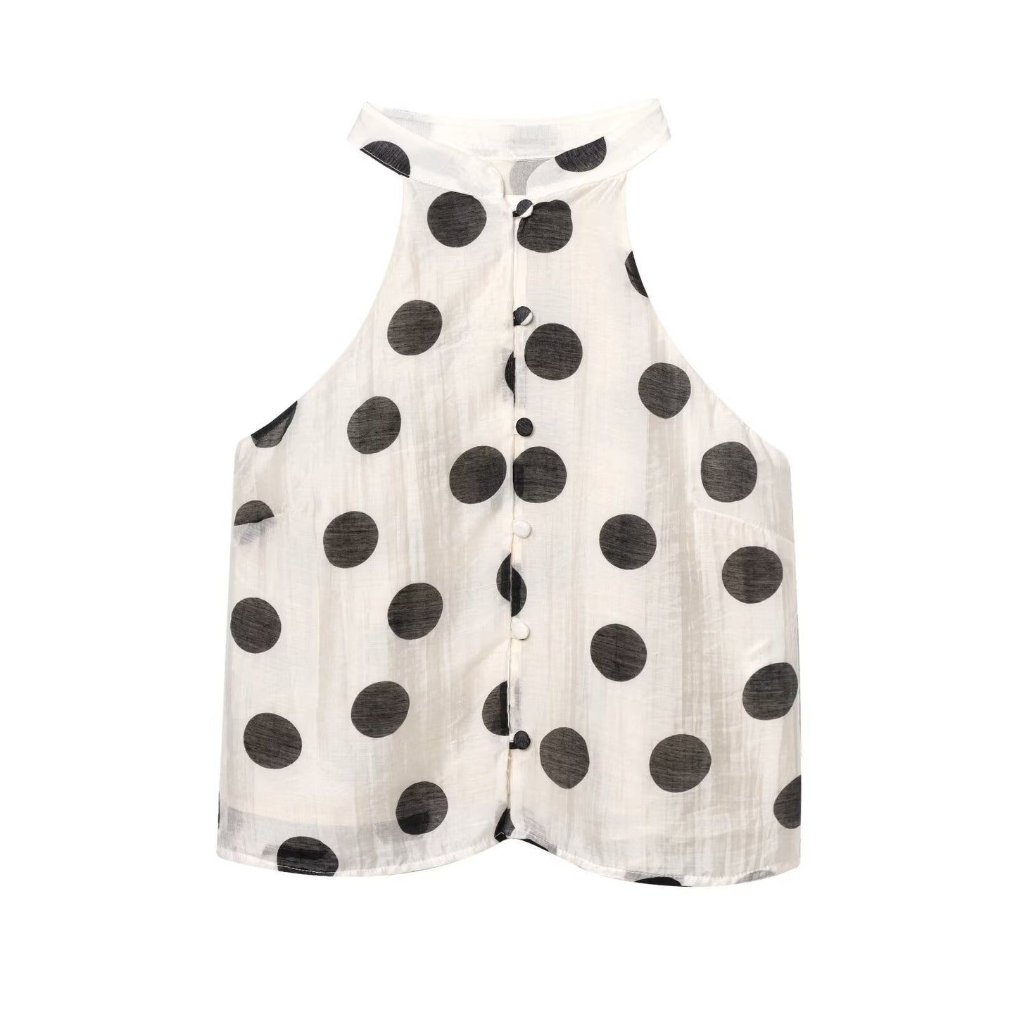 Polka neck top+casual shorts set for women