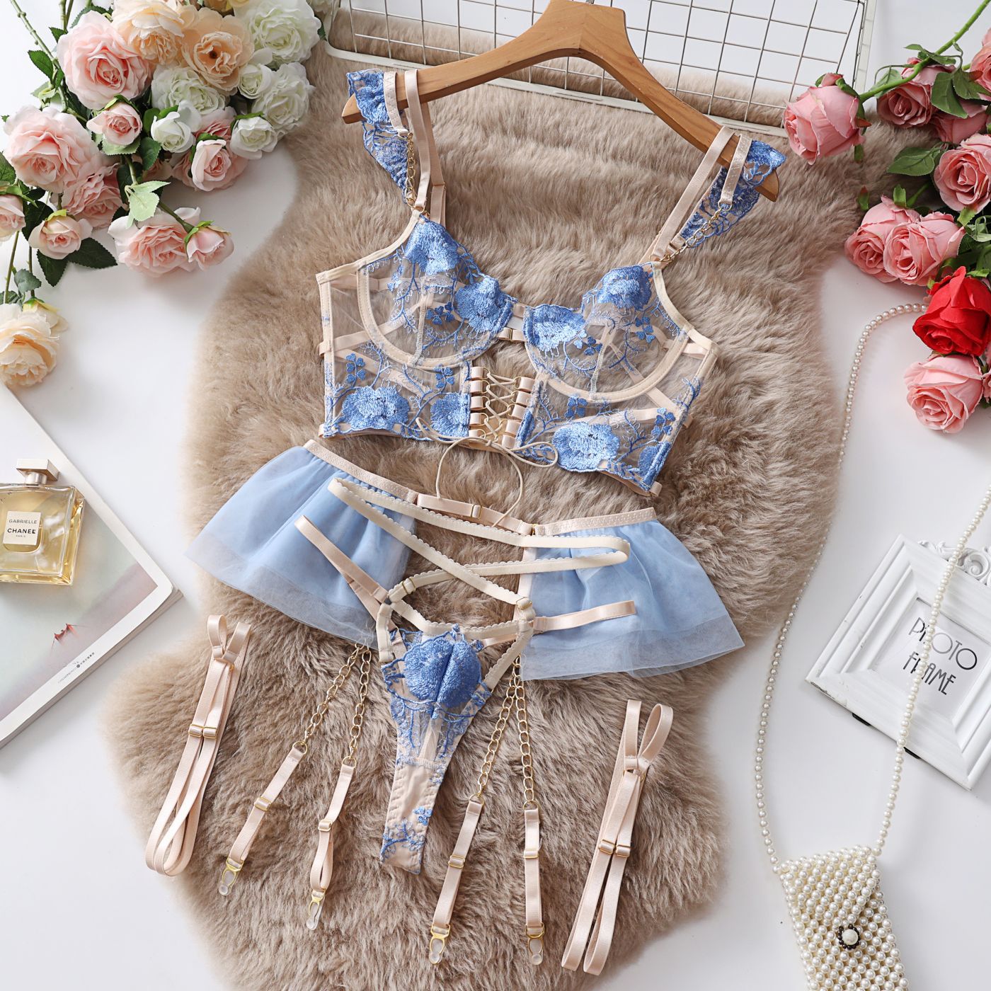 Dnika Embroidered Erotic Lingerie Complex Craft Transparent Bra Set Exotic
