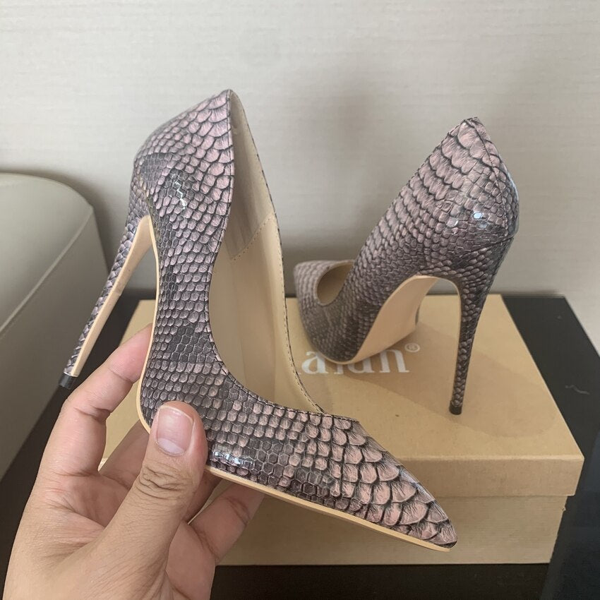 Modieuze damespumps met slangenprint hakhoogte 8cm/10cm/12cm