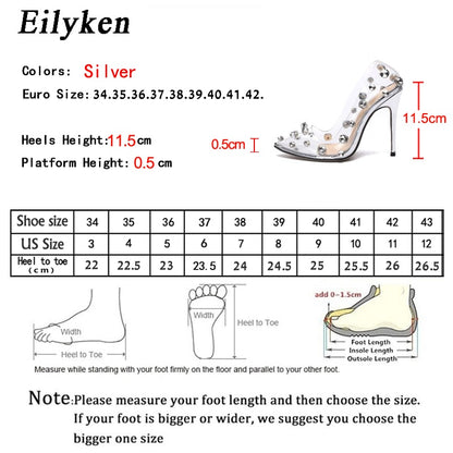 Design Rivet Crystal Pumps Wedding Women Shoes High Heels PVC Transparent Sexy Night Club Femme Shoes
