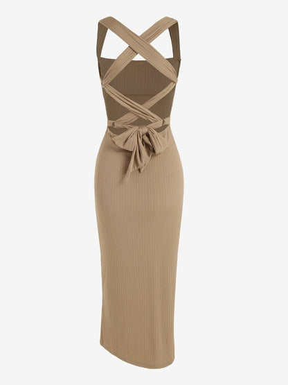 ZAFUL damesjurk met gekruiste bandjes open rug en ribstof nauwsluitend model