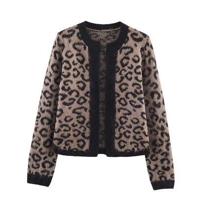 Gebreide jacquard open vest met dierenprint