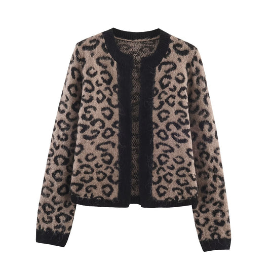 Gebreide jacquard open vest met dierenprint