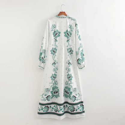 European and American summer new style fashionable semi high neck printed long sleeved sexy dress for women