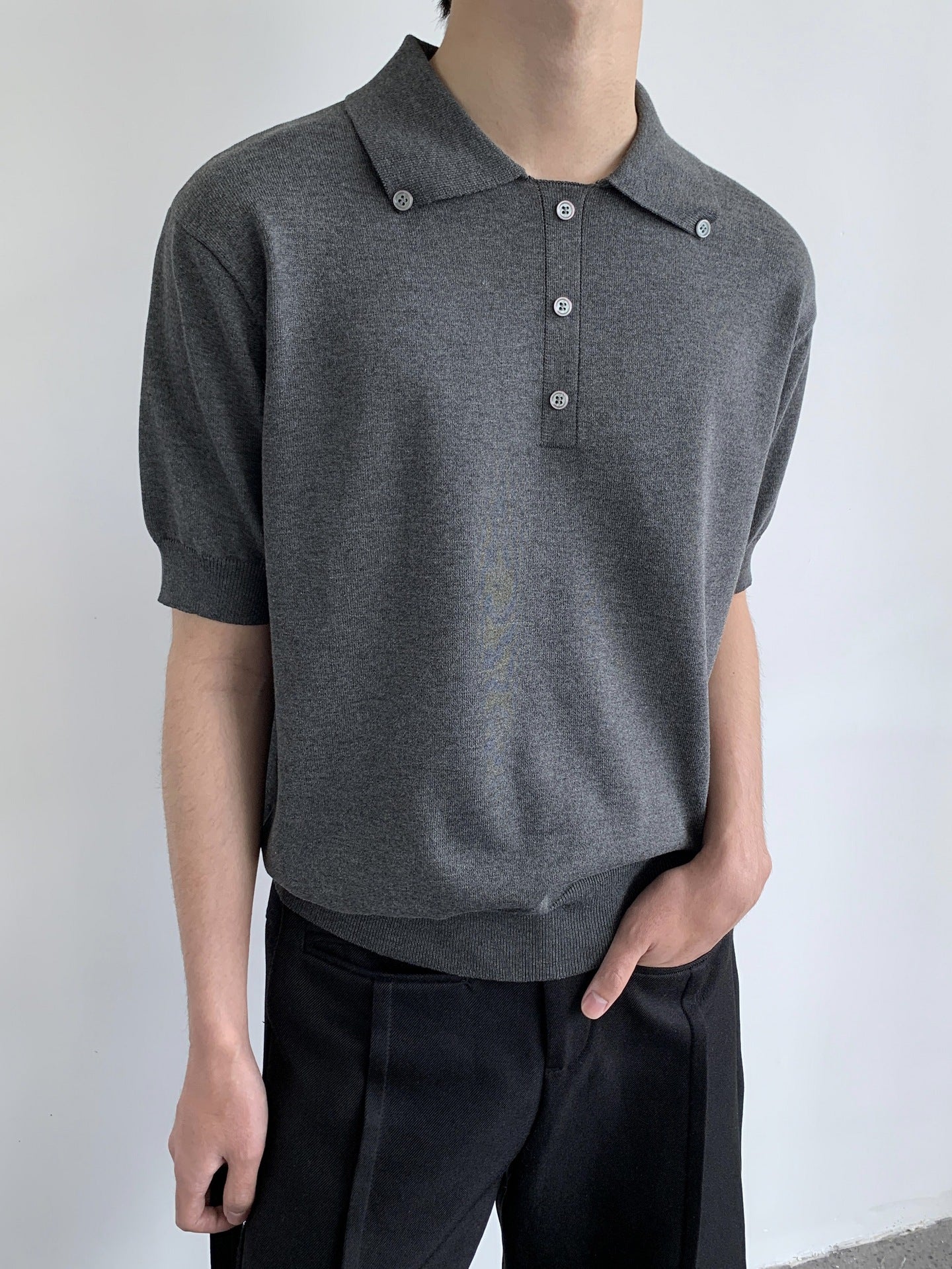 Gebreid poloshirt met korte mouwen voor heren