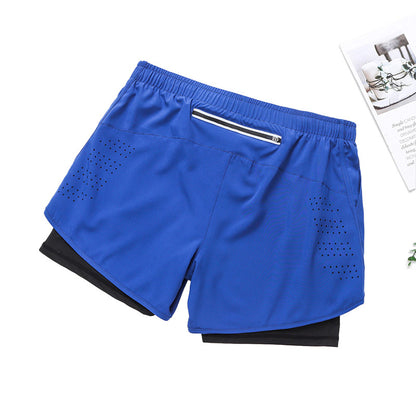 Fake Two Piece Double Layer Sports Shorts, Quick Drying, Breathable, Anti Glare Running, Training, Fitness Shorts, Summer Mens