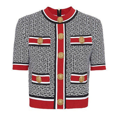 Summer new short sleeve crew neck sweater top fashion cardigan coat T-shirt woman