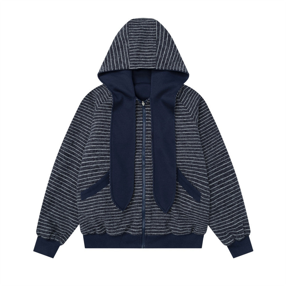 Dubbelzijdig gestreepte sweatvest met capuchon