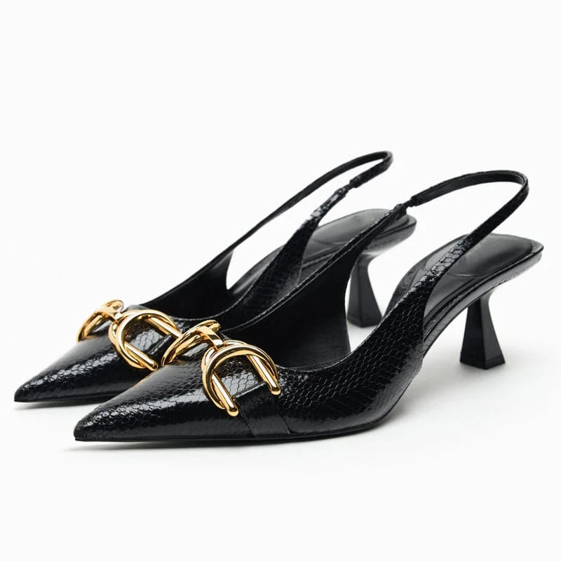 Zwarte elegante slingback pumps