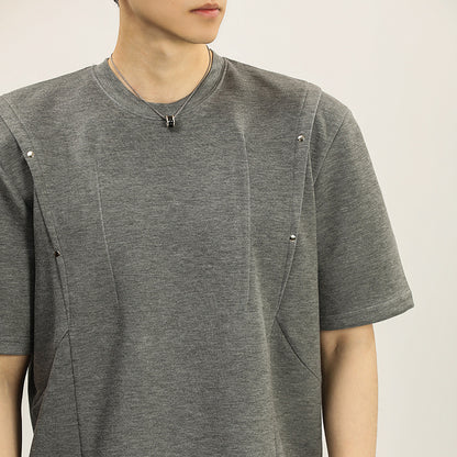 Casual short sleeved T-shirt men's and women's summer rivet top
