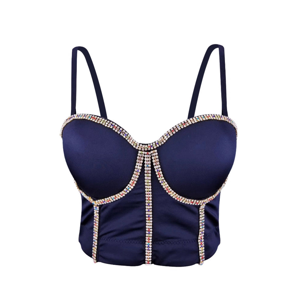Women's Vest Colorful Diamond Bra Sexy Boned Bustier Strap Pure Desire