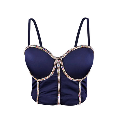Women's Vest Colorful Diamond Bra Sexy Boned Bustier Strap Pure Desire