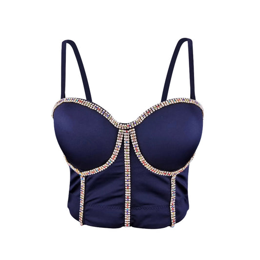 Women's Vest Colorful Diamond Bra Sexy Boned Bustier Strap Pure Desire