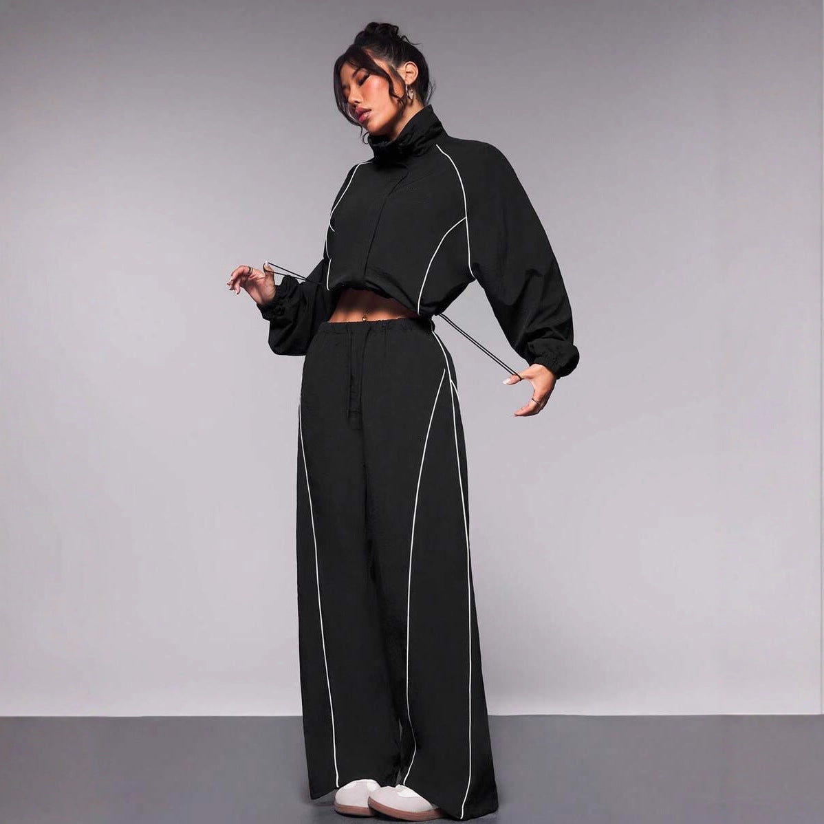 Drawstring sports jacket long pants set two-piece set