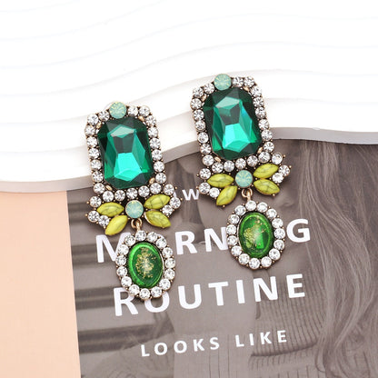 Alloy diamond earrings with personalized geometric shapes and colored diamond earrings